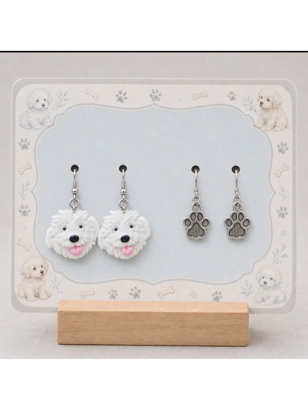 Cute Dog Face & Paw Print Dangle Earrings